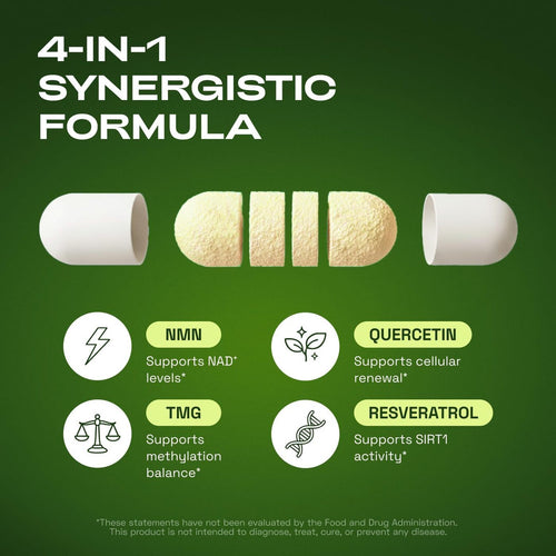 Cata-Kor NMN Supplement - 4-in-1 NAD+ with TMG, Quercetin & Resveratrol, 60 Capsules