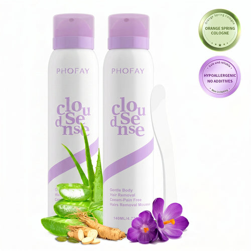 PHOFAY Pain-Free Hair Removal Spray & Cream — Sensitive Skin, Hypoallergenic (Ginseng · Aloe · Hyaluronic)